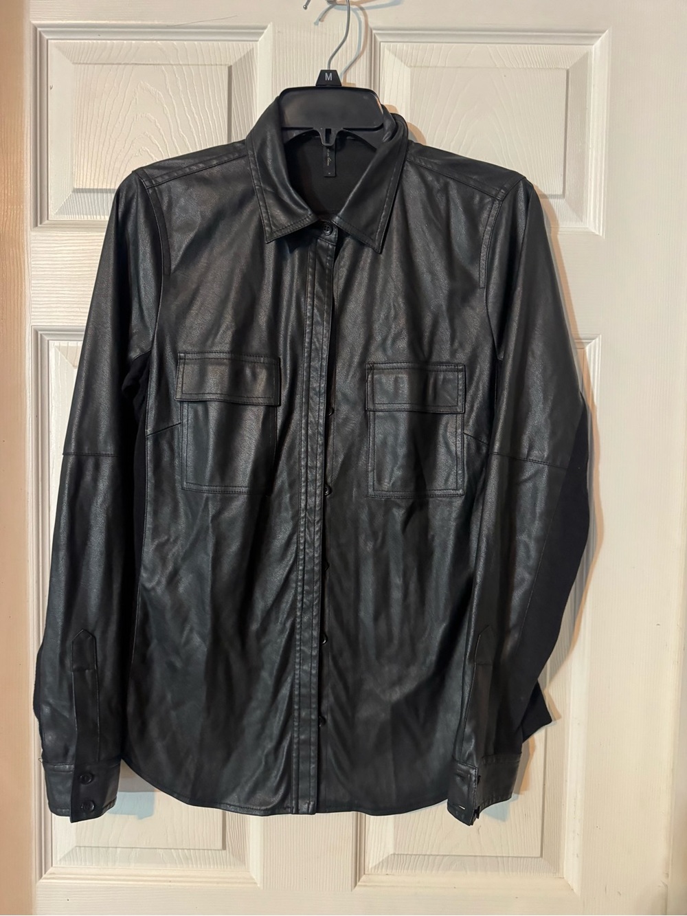 Black Faux Leather Button Up